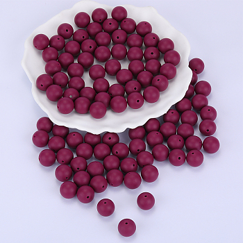 Round Silicone Focal Beads, Chewing Beads For Teethers, DIY Nursing Necklaces Making, Dark Red, 15mm, Hole: 2mm