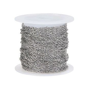 304 Stainless Steel Rope Chains, with Spool, Soldered, Stainless Steel Color, 2.5x2x0.3mm, 5m/roll