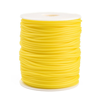 Hollow Pipe PVC Tubular Synthetic Rubber Cord, Wrapped Around White Plastic Spool, Gold, 2mm, Hole: 1mm, about 54.68 yards(50m)/roll