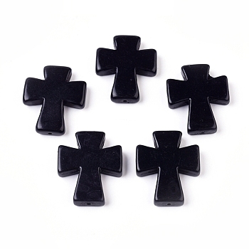 Synthetic Turquoise Beads, Dyed, Cross, Black, 35x30x7mm, Hole: 1mm