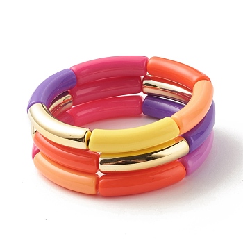 Acrylic Tube Beaded Stretch Bracelets Set, Mixed Color, Inner Diameter: 2 inch(5.2cm), 3pcs/set