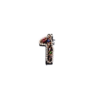 Number Colorful Rhinestone Patches, Sew on Appliques, Costume Accessories, for Clothes, Bag Pants, Shoes, Cellphone Case, Num.1, 51x20x6mm