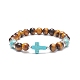 Natural Tiger Eye & Synthetic Turquoise(Dyed) Cross Beaded Bracelet(BJEW-TA00179-01)-1