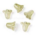 Spray Painted Transparent Glass Beads, Tulip Flower, Dark Khaki, 10x11x5.5mm, Hole: 1mm(GLAA-D006-20E)