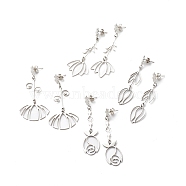 304 Stainless Steel Flower Long Dangle Stud Earrings for Women, Stainless Steel Color, 60~65mm, Pin: 0.7mm(EJEW-JE05006)