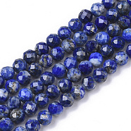 Natural Lapis Lazuli Beads Strands, Faceted, Round, 4mm, Hole: 0.5mm, about 85~86pcs/strand, 15.75 inch(40cm)(G-S361-4mm-006)