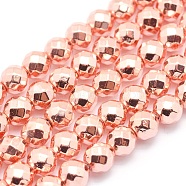 Electroplate Non-magnetic Synthetic Hematite Beads Strands, Grade AAA, Long-Lasting Plated, Faceted, Round, Rose Gold Plated, 2mm, Hole: 1mm, about 185pcs/strand, 15.7 inch(40cm)(G-L485-03A-RG)