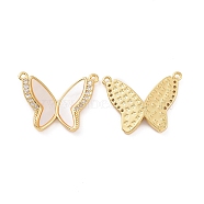 Brass Micro Pave Clear Cubic Zirconia Pendants, with Shell, Butterfly Charm, Real 18K Gold Plated, 17x22x2.5mm, Hole: 1.2mm(KK-E068-VC149)