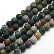 Frosted Natural Indian Agate Round Bead Strands, 12mm, Hole: 1mm, about 30~32pcs/strand, 14.9 inch~15.6 inch(G-M063-12mm-01)