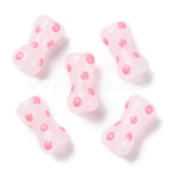 Handmade Bumpy Lampwork Beads, Hand Drawn Beads, with Enamel, Column, Pink, 17.5x9x8mm, Hole: 1.4mm(LAMP-C012-01A)