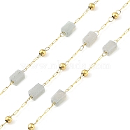 Ion Plating(IP) 304 Stainless Steel Link Chains, Natural Amazonite Beads & Spool, Soldered, Real 18K Gold Plated, 6.5x2.5x2.5mm, about 32.81 Feet(10m)/Roll(CHS-A010-01G-03)