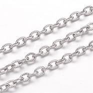 304 Stainless Steel Cable Chains, Textured, Soldered, Oval, for Jewelry Making, Stainless Steel Color, 4x3x0.8mm(CHS-K004-06P-0.8mm)