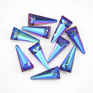 K9 Glass Rhinestone Pendants, Triangle, Bermuda Blue, 18x8x4mm, Hole: 1.6mm(X-RGLA-T148-11A)