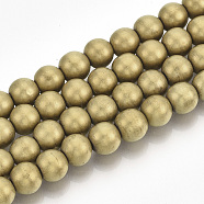 Electroplate Non-magnetic Synthetic Hematite Beads Strands, Matte Style, Round, Golden Plated, 8mm, Hole: 1.5mm, about 50pcs/strand, 15.7 inch(G-R363-8mm-01)