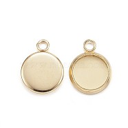 Ion Plating(IP) 304 Stainless Steel Pendant Cabochon Settings, Plain Edge Bezel Cups, Flat Round, Golden, Tray: 8mm, 13x10x2mm, Hole: 2mm(STAS-G127-13-8mm-G)