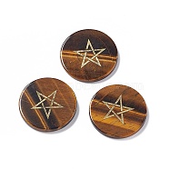 Natural Tiger Eye Cabochons, Flat Round with Pentagram Pattern, 25x2.5~3mm(G-P491-08A)