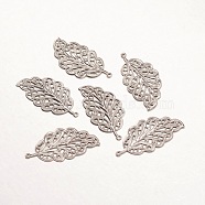 316 Surgical Stainless Steel Pendants, Leaf, Stainless Steel Color, 33.5x17x0.5mm, Hole: 1mm(X-STAS-K096-21P)