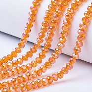 Electroplate Glass Beads Strands, AB Color Plated, Faceted, Rondelle, Dark Orange, 4x3mm, Hole: 0.4mm, about 123~127pcs/strand, 16.5~16.9 inch(42~43cm)(X-EGLA-A034-T4mm-B16)