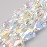 Transparent Glass Beads Strands, AB Color Plated, Faceted Teardrop, Clear AB, 19x12mm, Hole: 1.6mm, about 40pcs/strand, 30.71 inch(78cm)(X-EGLA-S194-09-A01)