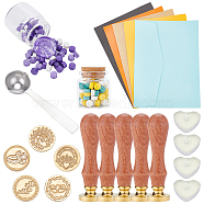 CRASPIRE DIY Wax Seal Stamp Kits, Including Brass Wax Seal Stamp, Wood Handle, Sealing Wax Particles, Paper Envelopes, Candles, 304 Stainless Steel Spoon, Mixed Color, Sealing Wax Particles: 0.9x0.9cm, 2 colors, 30g/color, about 90pcs/color, 180pcs/set(DIY-CP0003-95)