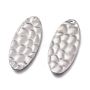 304 Stainless Steel Pendants, Textured, Oval, Stainless Steel Color, 38x16x1~1.5mm, Hole: 1.5mm(STAS-F263-06P)