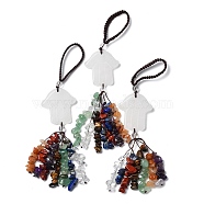 Hamsa Hand/Hand of Miriam Natural Quartz Crystal Pendant Decorations, Nylon Cord and Gemstone Chip Tassel Hanging Ornaments, 155~160mm(HJEW-R127-02B)