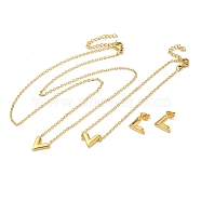 Letter V 304 Stainless Steel Pendant Necklaces & Bracelets & Stud Earrings Sets for Women, Golden, 7.44 inch(189mm)(SJEW-C004-04G)