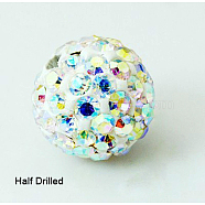 Polymer Clay Rhinestone Beads, Pave Disco Ball Beads, Grade A, Round, Half Drilled, Crystal AB, 8mm, Hole: 1mm(RB-H258-HD8mm-101)