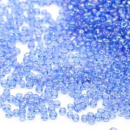 (Repacking Service Available) Round Glass Seed Beads, Transparent Colours Rainbow, Round, Cornflower Blue, 12/0, 2mm, about 12g/bag(SEED-C016-2mm-166)