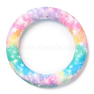 Food Grade Eco-Friendly Silicone Pendants, Ring with Star Pattern, Colorful, 65x10mm, Hole: 4mm(SIL-M001-01J)