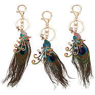 3Pcs 3 Colors Peacock Enamel Style Alloy Rhinestone Pendant Keychains, with Peacock Feather, for Car Bag Accessories, Mixed Color, 17cm, 1pc/color(KEYC-OC0001-38)