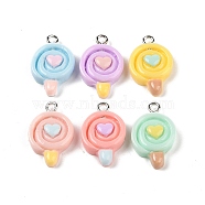 Opaque Resin Pendants, Macaron Color Charms with Platinum Plated Iron Loops, Mixed Color, Lollipop, 21x14x5mm, Hole: 2mm(MACR-P043-N03)