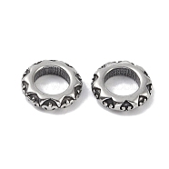 316 Surgical Stainless Steel Spacer Beads, Textured Donut, Antique Silver, 9x2mm, Hole: 5mm(STAS-P362-15AS)