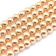Electroplate Non-magnetic Synthetic Hematite Beads Strands, Grade AAA, Long-Lasting Plated, Round, Light Gold Plated, 12mm, Hole: 1.2mm, about 36pcs/strand, 15.7 inch(40cm)(G-L485-01G-LG)