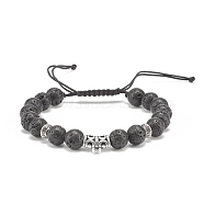 Natural Lava Rock & Alloy Tube Braided Bead Bracelet, Essential Oil Gemstone Jewelry for Women, Inner Diameter: 1-7/8~3-1/4 inch(4.9~8.3cm)(BJEW-JB08304)