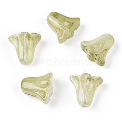 Spray Painted Transparent Glass Beads, Tulip Flower, Dark Khaki, 10x11x5.5mm, Hole: 1mm(GLAA-D006-20E)