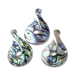 Natural Paua Shell Pendants Geometric Charms, Teardrop, 40x26.5x1.2~2.5mm, Hole: 1mm(SSHEL-N038-01D)