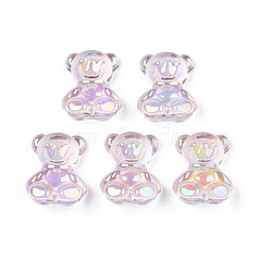 Transparent Acrylic Cabochons, Rainbow Color Plated, Bear, Pink, 21x17.5x9mm(TACR-N006-53A)
