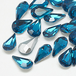 Pointed Back Glass Rhinestone Cabochons, Back Plated, Faceted, teardrop, Capri Blue, 10x6x3mm(RGLA-T082-6x10mm-14)