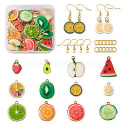 DIY Fruit Theme Earrings Making Kits, with Alloy Enamel Pendants, Brass Earring Hooks & Open Jump Rings, Mixed Color, Pendants: 48pcs/box(DIY-PJ0001-05)