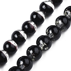 Handmade Luminous Transparent Lampwork Beads Strands, Round, Black, 9~10x10~11mm, Hole: 1.2mm, about 50pcs/strand, 19.29 inch~19.69 inch(49cm~50cm)(LAMP-T017-04G)