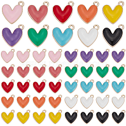 60Pcs 10 Colors Eco-Friendly Zinc Alloy Pendants, Heart Charms, with Enamel, Cadmium Free & Nickel Free & Lead Free, Light Gold, Mixed Color, 16x15x3mm, Hole: 1.6mm, 6pcs/color(FIND-SC0024-13)