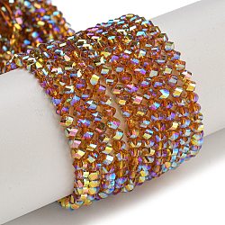 Electroplate Glass Beads Strands, Pearl Luster Plated, Faceted, Bicone, Chocolate, 4x4x3mm, Hole: 1mm, about 149pcs/strand, 12.2~12.6''(31~32cm)(GLAA-Q105-04T)