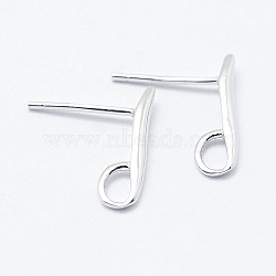 925 Sterling Silver Stud Earring Findings, Carved with 925, Platinum, 14x2x1.5mm, Hole: 2x3mm, Pin: 0.8mm(X-STER-K168-118P)