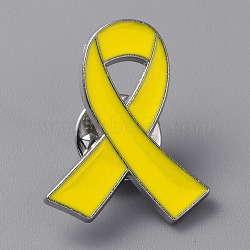 Ribbon Enamel Pins, Platinum Tone Alloy Brooches for Backpack Clothes, Yellow, 26x21x1.5mm(JEWB-WH0022-88A)