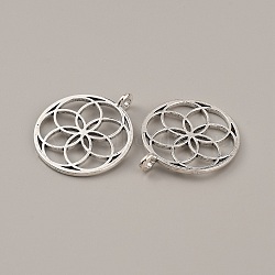 Tibetan Style Zinc Alloy Pendants, Flower of Life Charms, Antique Silver, 35x30x2mm, Hole: 3mm(TIBEP-WH0001-09AS)