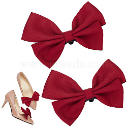 Bowknot Polyester Shoe Decorations, Detachable Iron Shoe Buckle Clips, Dark Red, 72x115x16.5mm(FIND-WH0423-93C)