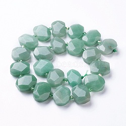 Natural Green Aventurine Beads Strands, Faceted, Oval, 17~22x11~18x6~8mm, Hole: 1.2mm, about 21~22pcs/strand, 15.23 inch~15.35 inch(38.7~39cm)(G-P434-25)