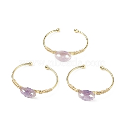 Natural Amethyst Coffee Bean Open Cuff Bangle, Real 18K Gold Plated Brass Wire Wrap Jewelry for Women, Cadmium Free & Lead Free, Inner Diameter: 1-7/8x2-1/2 inch(4.7x6.3cm)(BJEW-G660-01G-09)
