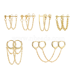 12Pcs 6 Style Stainless Steel & Brass & 316 Surgical Stainless Steel Stud Earrings, Tassel Dangle Earrings, Hoop Earrings, Golden, 21~85x13.5~14mm, 2Pcs/style(EJEW-FI0002-79)